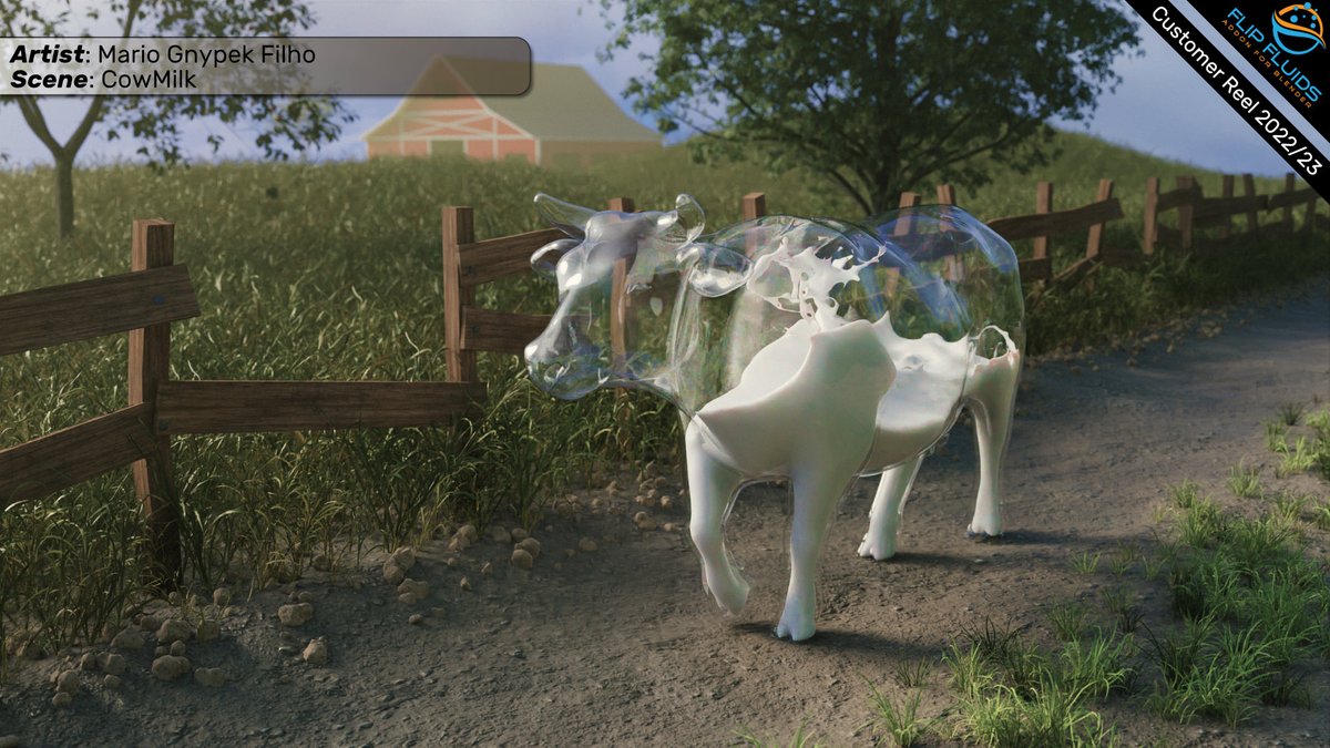 🐄 Sneak peek from #CustomerReel2022/23 by Mario Gnypek Filho! Transparent cow with our FLIP Fluids milk inside. 🥛💦 Guidelines updated! 🔍 Current status: [flipfluids.com/customer-reel-…](flipfluids.com/customer-reel-…) #b3d #CGI #VFX #MotionGraphics