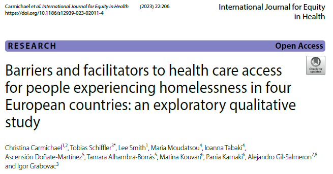 🚨 New publication alert 🚨 Very happy to announce another paper from the @CANCERLESS_EU consortium now open access in @BMC_series #EquityInHealth looking into access to #healthcare services for people experiencing #homelessness in #Europe 1/6