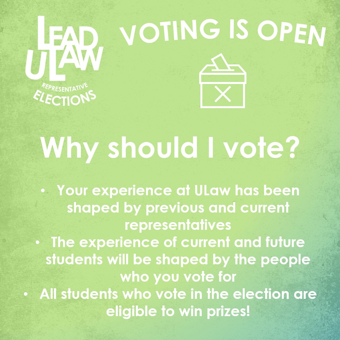 ULawStudents's tweet image. ⭐🗳️ Voting is OPEN! 🗳️⭐

💰All students who vote will be entered into a prize draw to win one of five £100 vouchers!💰

Voting closes on Friday, 20th October at 12:00 PM

➡️ studentsunion.law.ac.uk/lead ⬅️