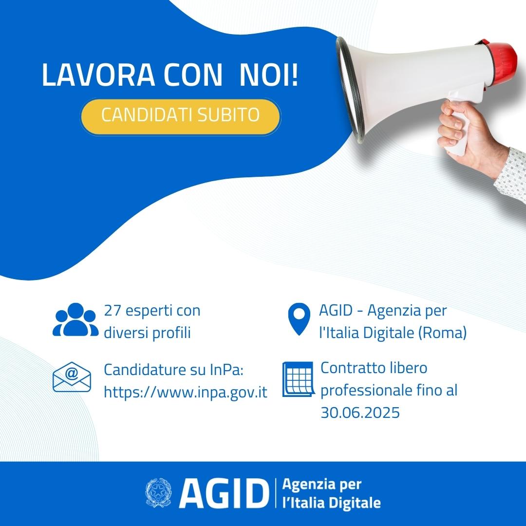 AgidGov's tweet image. 📣Vuoi unirti al team #AGID?
Siamo alla ricerca di 27 esperti con vari profili per l’attuazione del progetto europeo “Citizen Inclusion - miglioramento dell’accessibilità dei servizi pubblici digitali”.

Leggi il bando per scoprire tutti i dettagli 👉trasparenza.agid.gov.it/archivio22_ban…