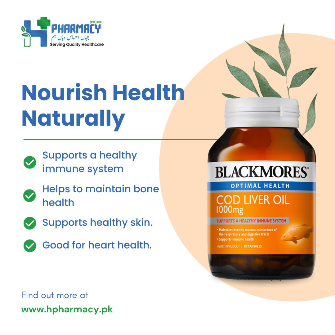 hpharmacypk's tweet image. BLACKMORES cod liver oil is a natural source of vitamin A, D and omega-3 fatty acids.
For order &amp;amp; delivery:
Call us at UAN +92 348 1117444
hpharmacy.pk/.../blackmores…
#hpharmacypakistan #codliveroil
#omega3fattyacids #vitamins