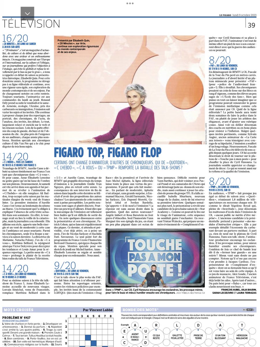 Le classement de rentrée n’est pas de moi, c’est celui du ⁦<a href="/Le_Figaro/">Le Figaro</a>⁩ :) Et on leur dit merci 🙏. 
A ce soir dans ⁦<a href="/28minutes/">28 minutes</a>⁩ !