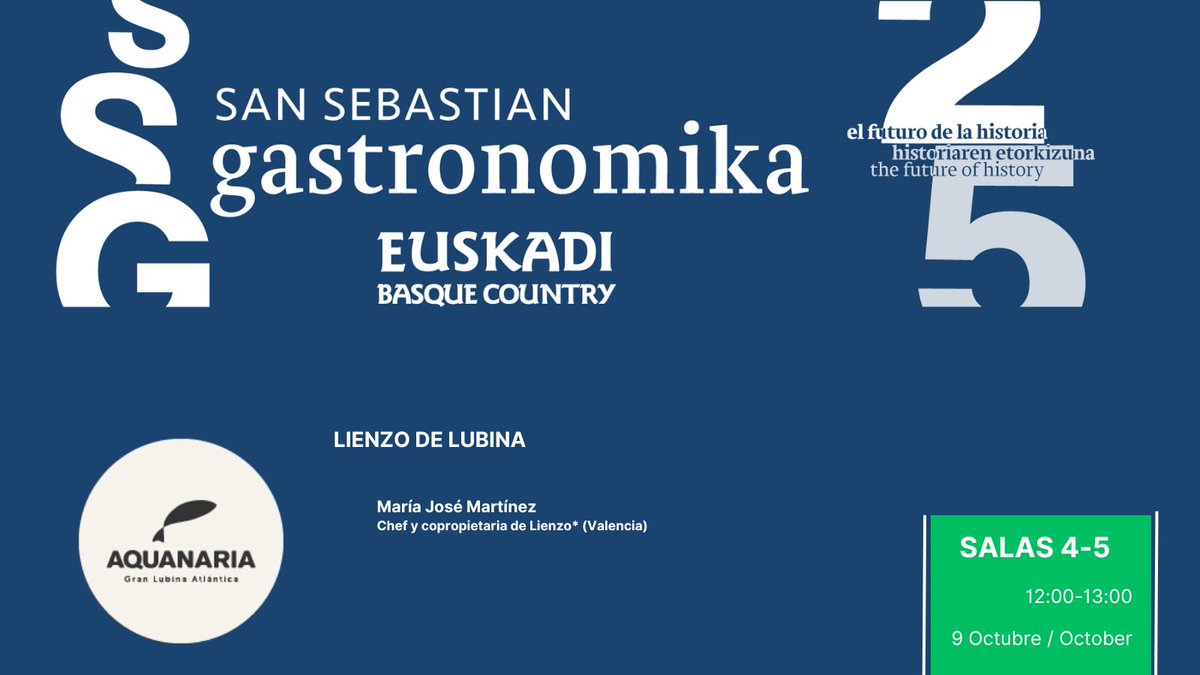 Lienzo de Lubina Aquanaria. TALLER con María José Martínez de <a href="/LienzoVlc/">Restaurante Lienzo</a> que mostrará su visión mediterránea y creativa del máximo aprovechamiento de la Lubina Atlántica <a href="/aquanariafish/">Aquanaria</a>. Sala 4-5 📅