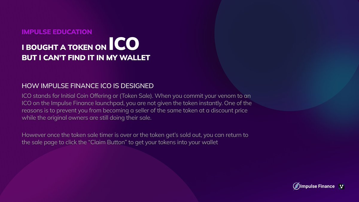 impulsetoken's tweet photo. Can't find tokens you bought in a sale on Impulse Launchpad?

Here is why:

#VenomTestnet #Venomblockchain #VenomNetwork https://t.co/yk5k67Eoqo
