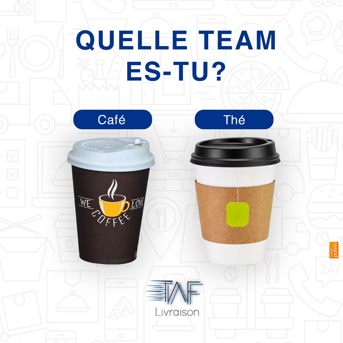 #LundiInspiration 

Dis-nous quelle est ta team pour passer une bonne journée ? 
- Team café ☕
- Team thé 🍵

TafTaf vous souhaite une agréable semaine. 

Confiez-nous vos courses en un seul clic sur wa.link/ctv7nn ou appelez le 80071725.

#LivraisonRapide