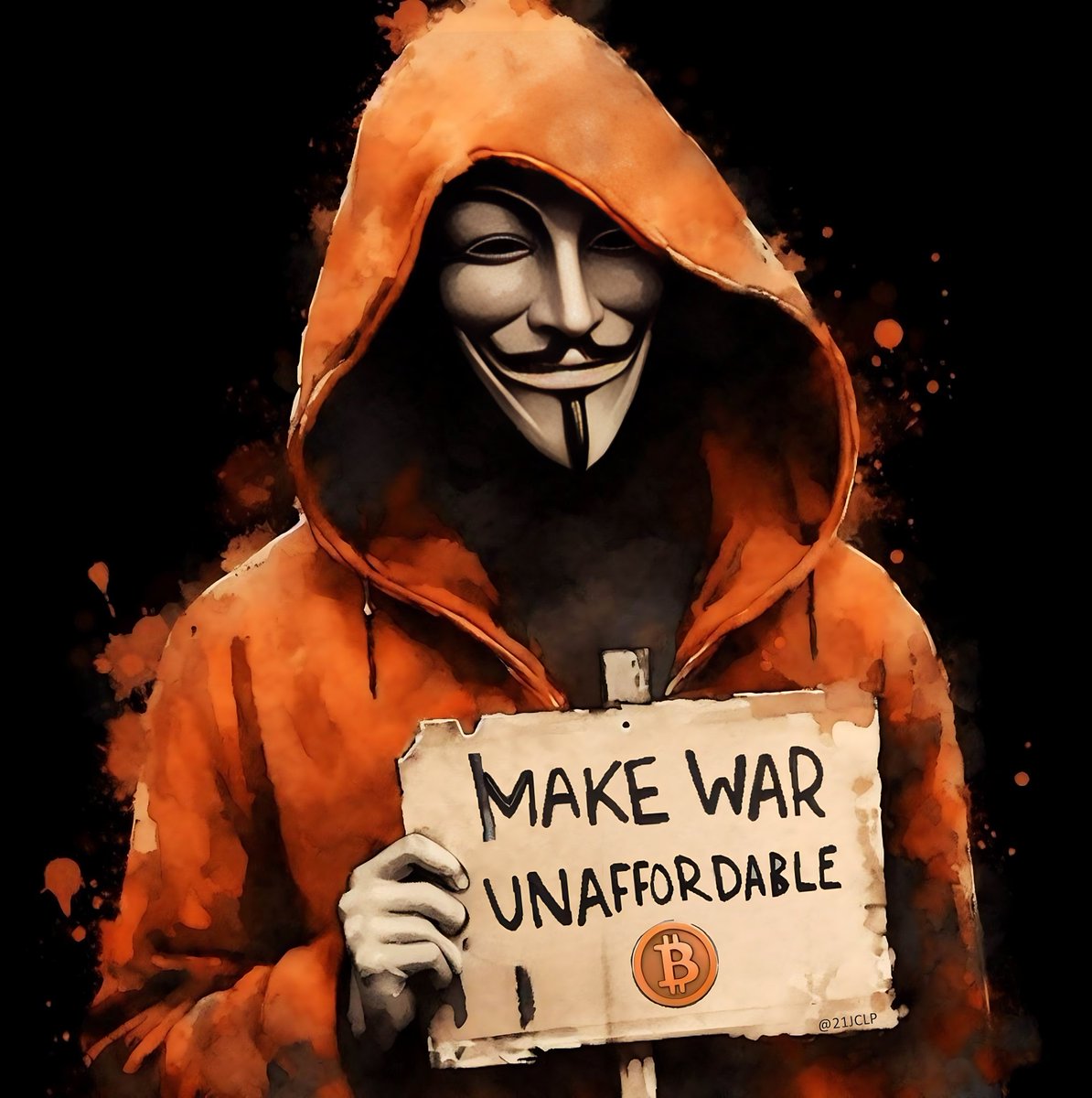 21JCLP's tweet image. Make War Unaffordable with Bitcoin.

Bitcoiners ☮️✊
