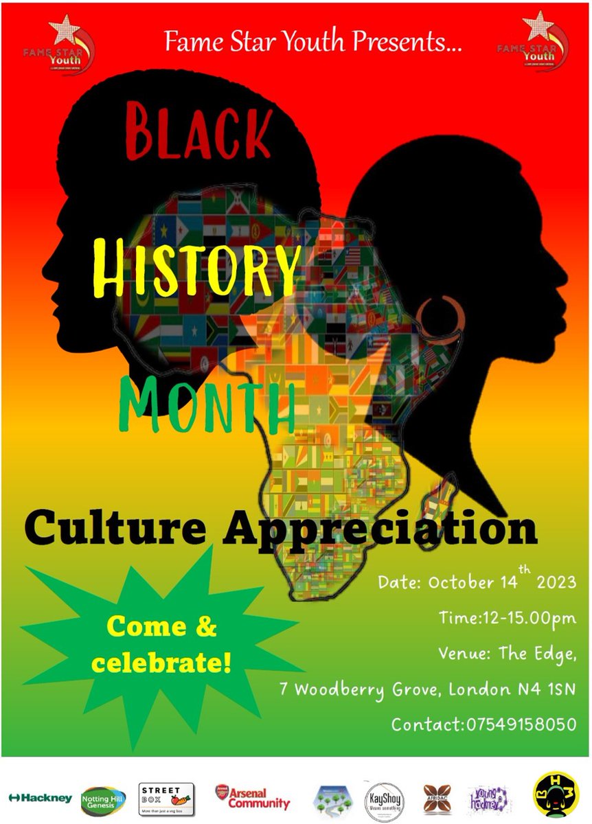Fame Star Youth (@famestaryouth) on Twitter photo See you there! Funded as part of Hackney Council's #Black #History Season. <a href="/LoveHackney/">Love Hackney</a> <a href="/NHGhousing/">Notting Hill Genesis</a> <a href="/afridac1/">African Development and Advocacy Centre, AFRIDAC</a> <a href="/AcdArt/">ACD art company</a> <a href="/AnntoinetteBra1/">Cllr Anntoinette Bramble</a> @anyasizer <a href="/CarolineSelman/">Caroline Selman</a> <a href="/connectingcomm3/">CAC is #Responding to cost of living crisis.</a> <a href="/AFCCommunity/">Arsenal Community</a> <a href="/SarahWoodberryD/">Sarah J Young</a> <a href="/T_BContractors/">T&B</a> <a href="/hackneycouncil/">Hackney Council</a> <a href="/hackneycvs/">Hackney CVS</a> <a href="/felixprojectuk/">thefelixproject</a> See you there! Funded as part of Hackney Council's #Black #History Season. <a href="/LoveHackney/">Love Hackney</a> <a href="/NHGhousing/">Notting Hill Genesis</a> <a href="/afridac1/">African Development and Advocacy Centre, AFRIDAC</a> <a href="/AcdArt/">ACD art company</a> <a href="/AnntoinetteBra1/">Cllr Anntoinette Bramble</a> @anyasizer <a href="/CarolineSelman/">Caroline Selman</a> <a href="/connectingcomm3/">CAC is #Responding to cost of living crisis.</a> <a href="/AFCCommunity/">Arsenal Community</a> <a href="/SarahWoodberryD/">Sarah J Young</a> <a href="/T_BContractors/">T&B</a> <a href="/hackneycouncil/">Hackney Council</a> <a href="/hackneycvs/">Hackney CVS</a> <a href="/felixprojectuk/">thefelixproject</a>
