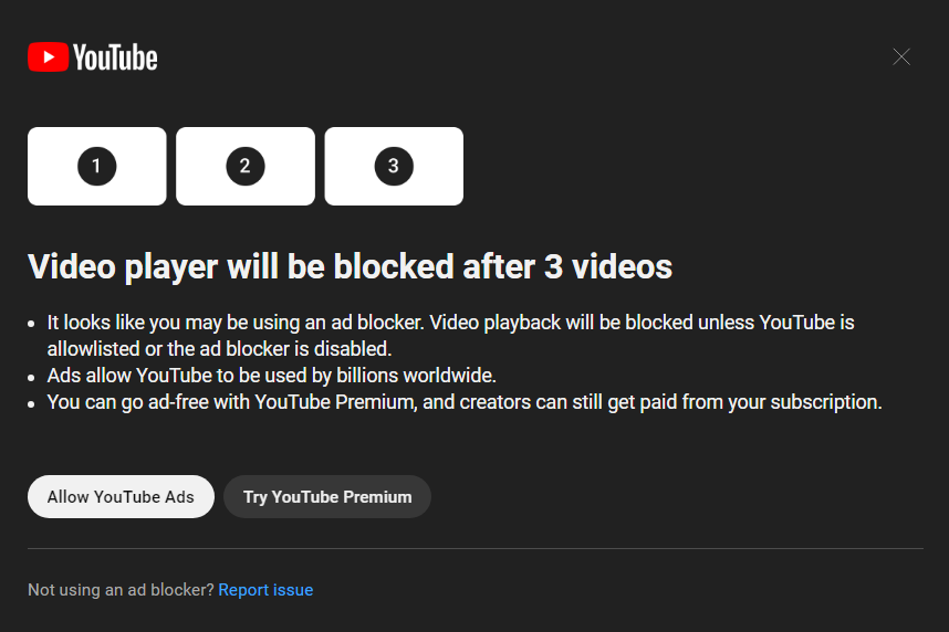 titanhunter143's tweet photo. Awfully brave of YouTube to think i'm gonna stop using AdBlock before i stop using YouTube. https://t.co/ymrMVRJ3Av