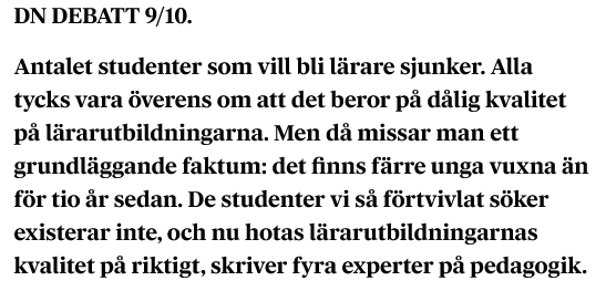 jonasvlachos's tweet photo. Dagens DN Debatt om att det inte finns studenter nog att fylla lärarutbildningarna hänger samman fint med dagens ekonomipris. Claudia Goldin visar tydligt hur öppnandet av andra karriärvägar för kvinnor minskade utbudet av villiga lärare. https://t.co/u8FHMQhDEX https://t.co/VPckSUNQLH