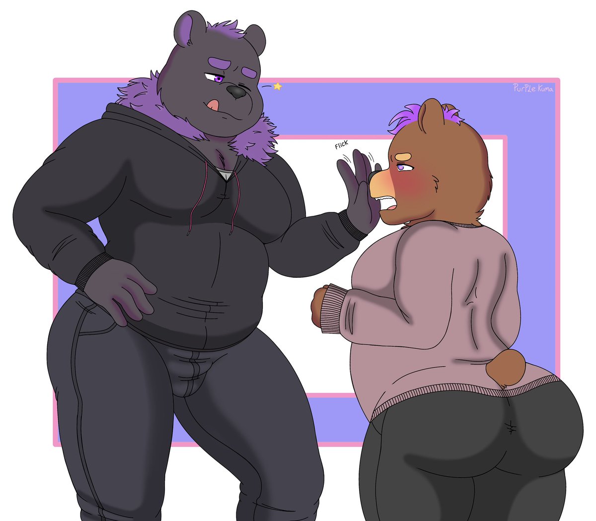 KumaBear357's tweet photo. Hands off the nose! He really can be such a tease! >:T

Artwork for @VoliBoyo text/no text and sfw and nsfw versions! 
I hope you like em! you where so much fun to draw! ✨❤️ https://t.co/1qXFhSItus