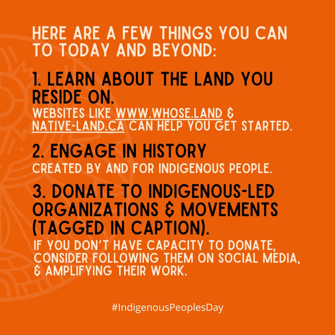 Today we invite you to honour Indigenous Peoples' Day with us. Here are a few things you can do today & beyond! Follow & donate to @NDNrights @honortheearth @keepersofwater @ndncollective @seedsovereignty!

#AmplifyIndigenousVoices #IndigenousPeoplesDay