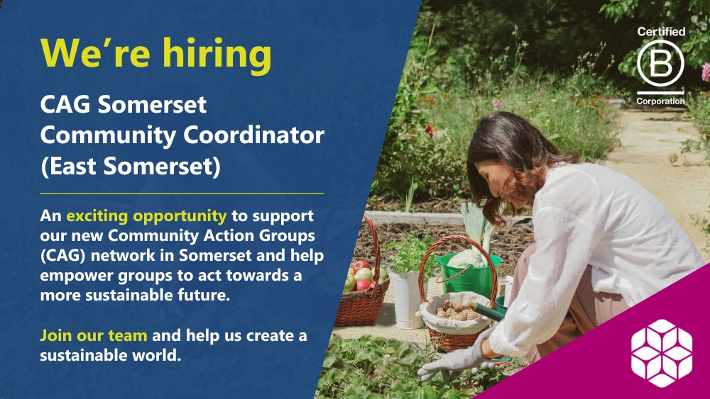 We're #hiring 💫 Here's your chance to work with community groups in #Somerset and provide them with the tools and support they need to act towards a more sustainable future – primarily through waste reduction, composting, sharing, reuse and repair: bit.ly/CAG-Somerset-C…