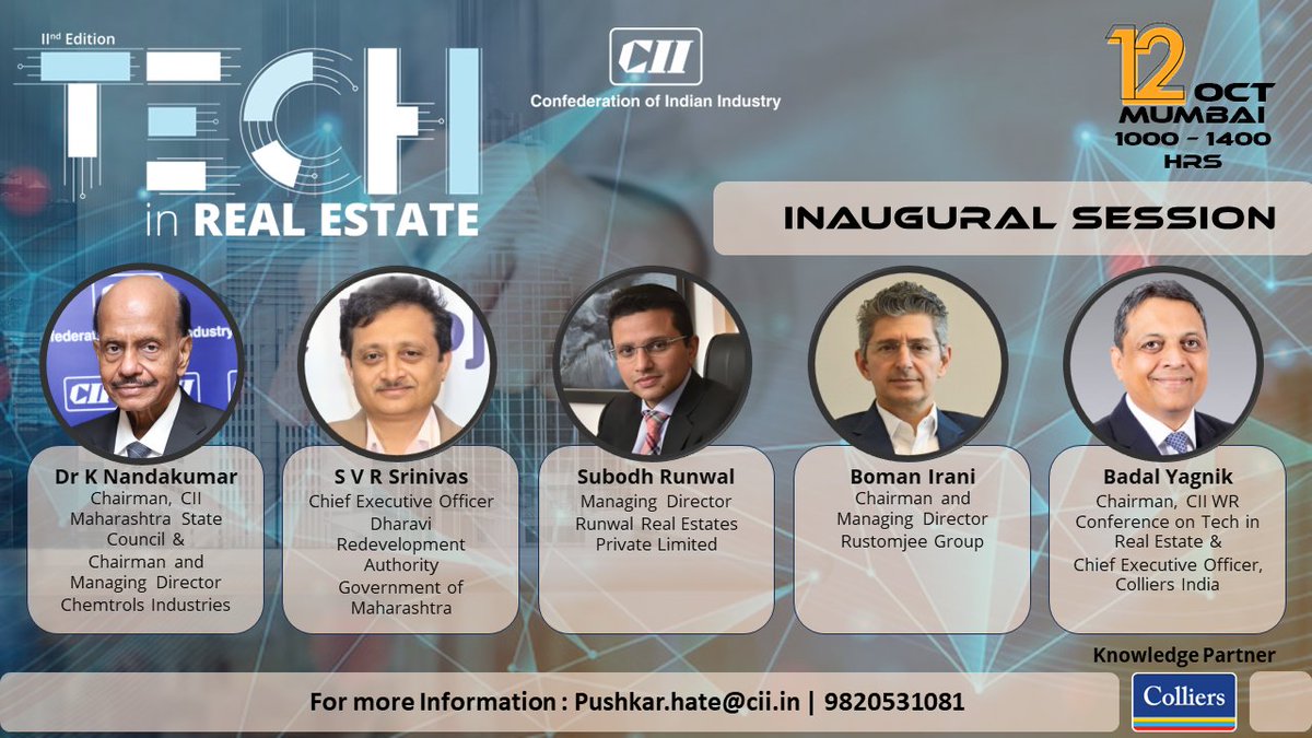 colliers_ind's tweet image. We are privileged to introduce Badal Yagnik,K Nandakumar, SVR Srinivas, Subodh Runwal and Boman Irani as our esteemed speakers at inaugural session.

Register here- ow.ly/5aIb50PUwGT

Learn more- ow.ly/SpGs50PUwJG

#ColliersIndia #IndiaRealEstate #TechinRealEstate