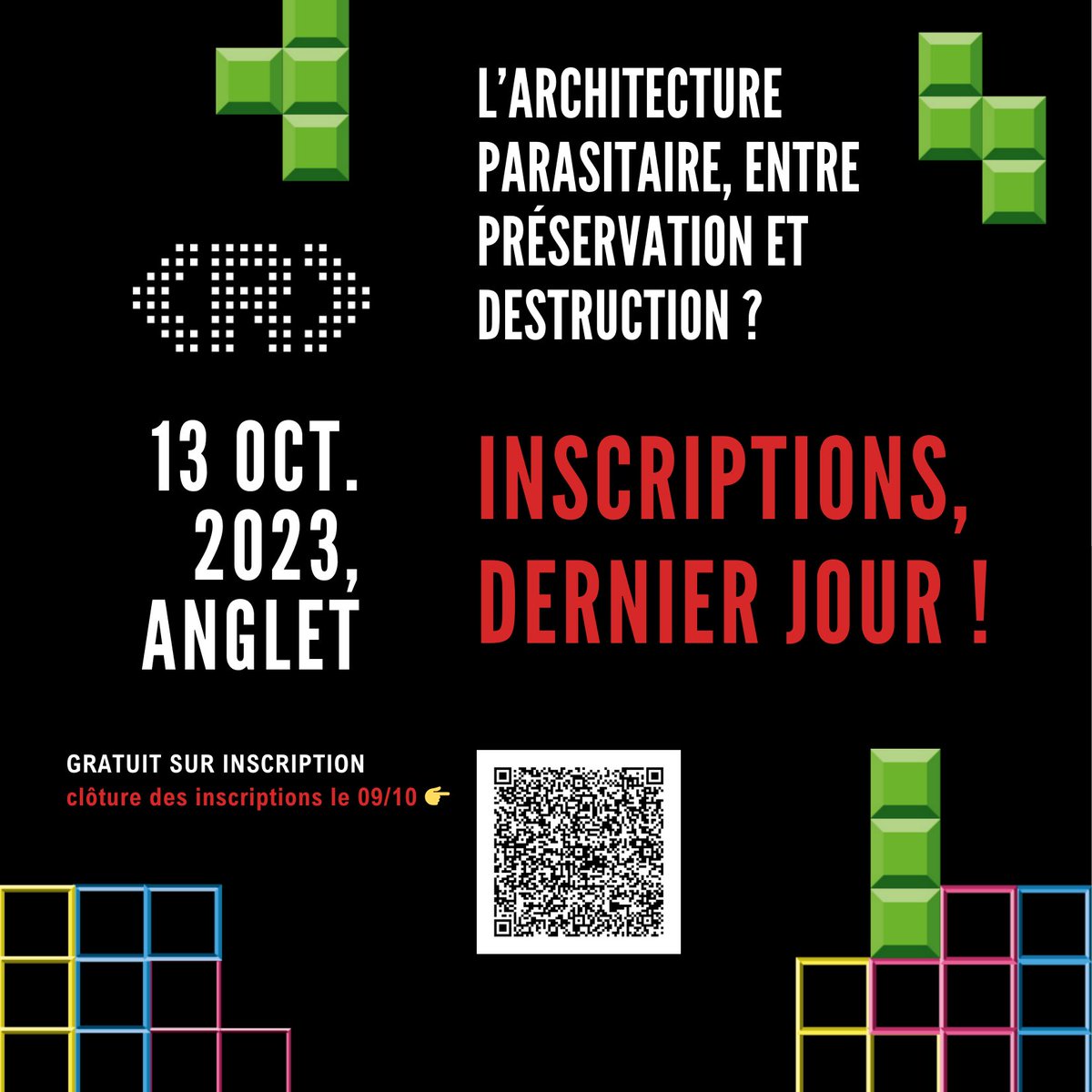 [#RevTechConf J-4]  𝗗𝗲𝗿𝗻𝗶𝗲𝗿 𝗷𝗼𝘂𝗿 𝗽𝗼𝘂𝗿 𝘀'𝗶𝗻𝘀𝗰𝗿𝗶𝗿𝗲 𝗮̀  &lt;𝗥&gt;𝗘𝗩𝗢𝗟𝗨𝗧𝗜𝗢𝗡 𝗹𝗲 𝟭𝟯 𝗼𝗰𝘁𝗼𝗯𝗿𝗲 𝗮̀ 𝗔𝗻𝗴𝗹𝗲𝘁  🟩 L’architecture parasitaire, entre préservation et destruction ?
<a href="/TechnopolePB/">TechnopolePaysBasque</a> <a href="/ClusterOdeys/">Cluster Odéys</a> 
👉 shorturl.at/hKMO5