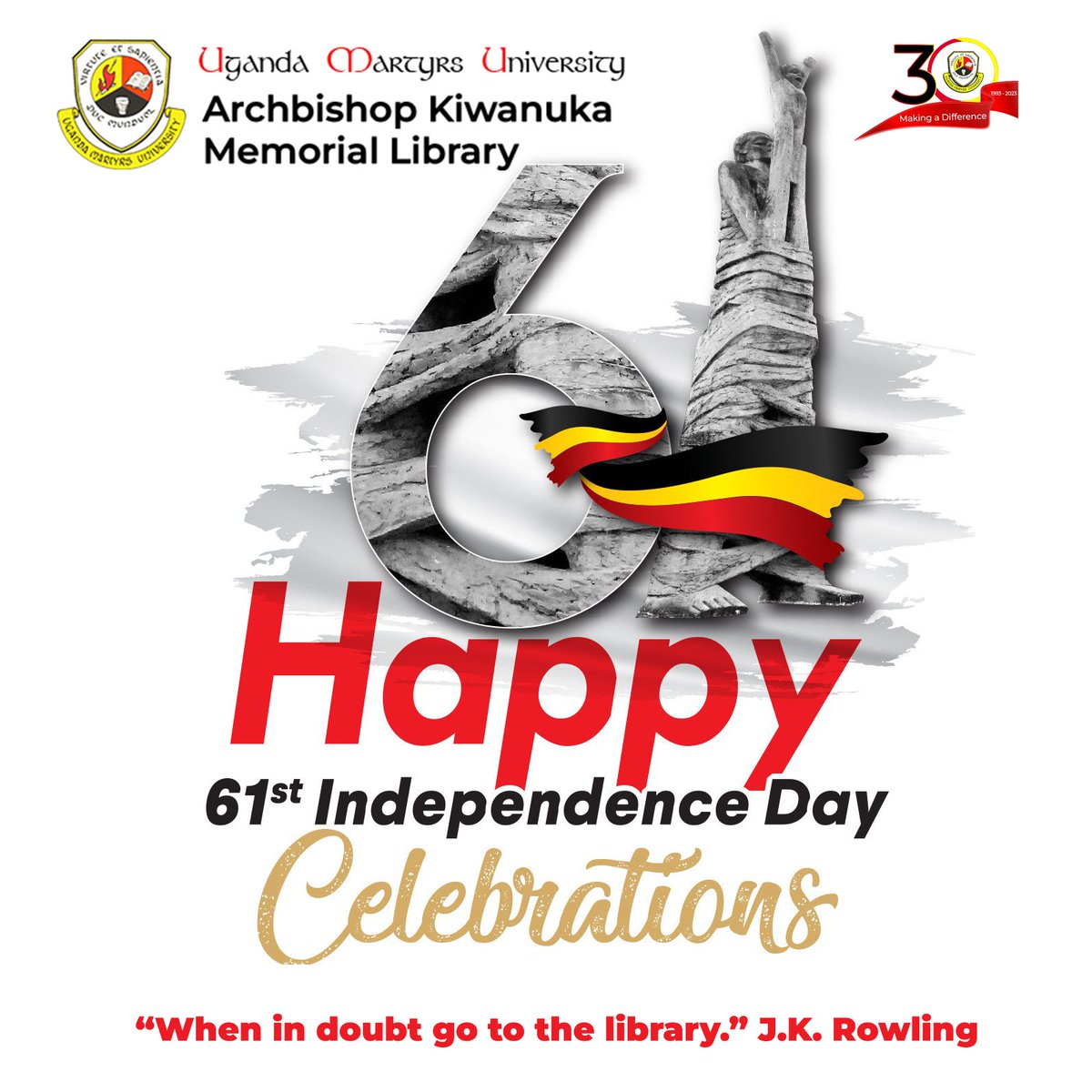 Together, we illuminate the path to a brighter tomorrow. 📚

Wishing you all a Happy Independence Day.
 #UgandaAt61 
#UMUAt30