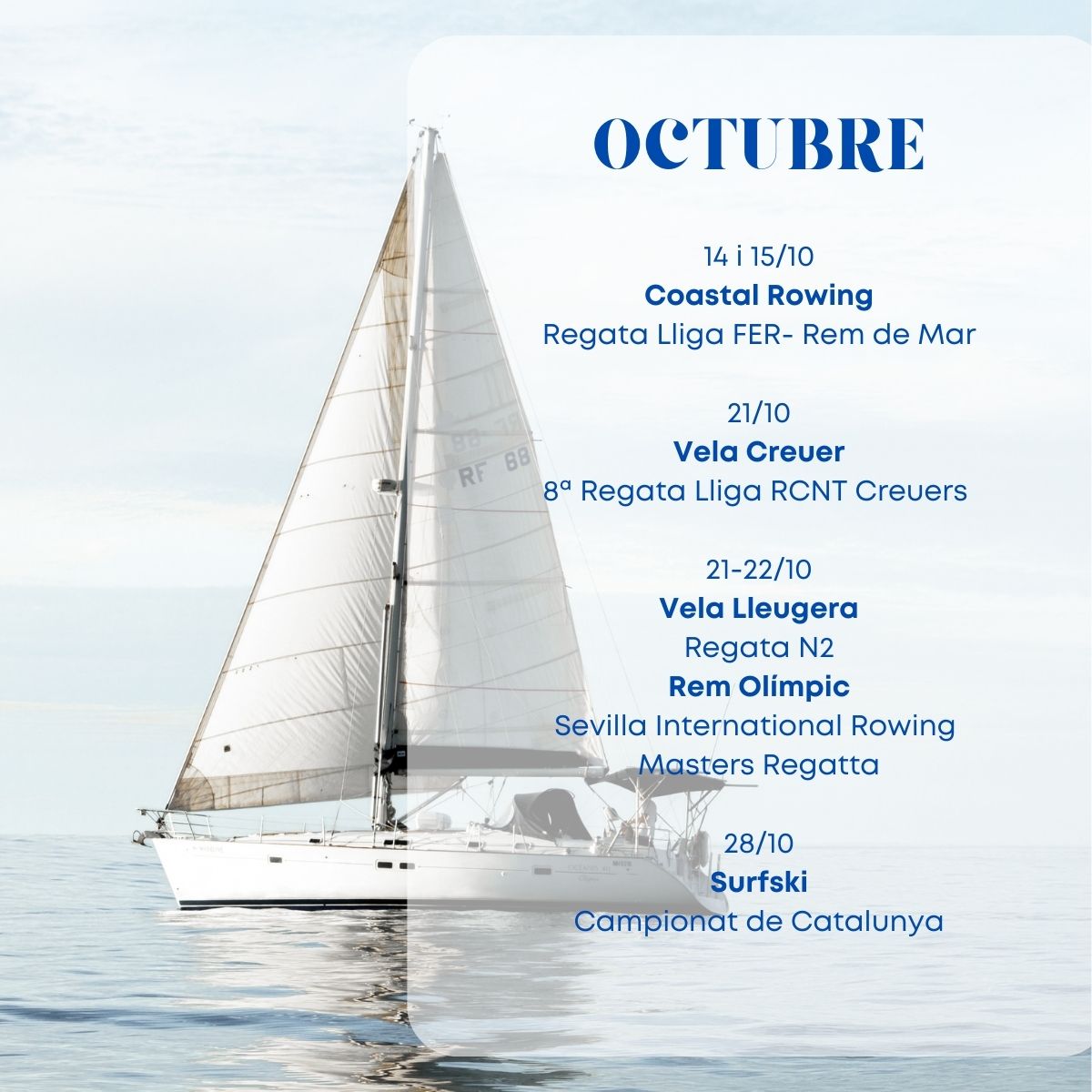 Coneixes totes les activitats i esdeveniments que es duen a terme al club? 

Et deixem l'agenda del mes d'OCTUBRE per poder consultar-la! 👀
👉🏼 Les pots trobar també a la nostra web!

#rcntarragona #rcnteam #esportcatala #nàutic #mar #esport #tarragona #soci #agenda