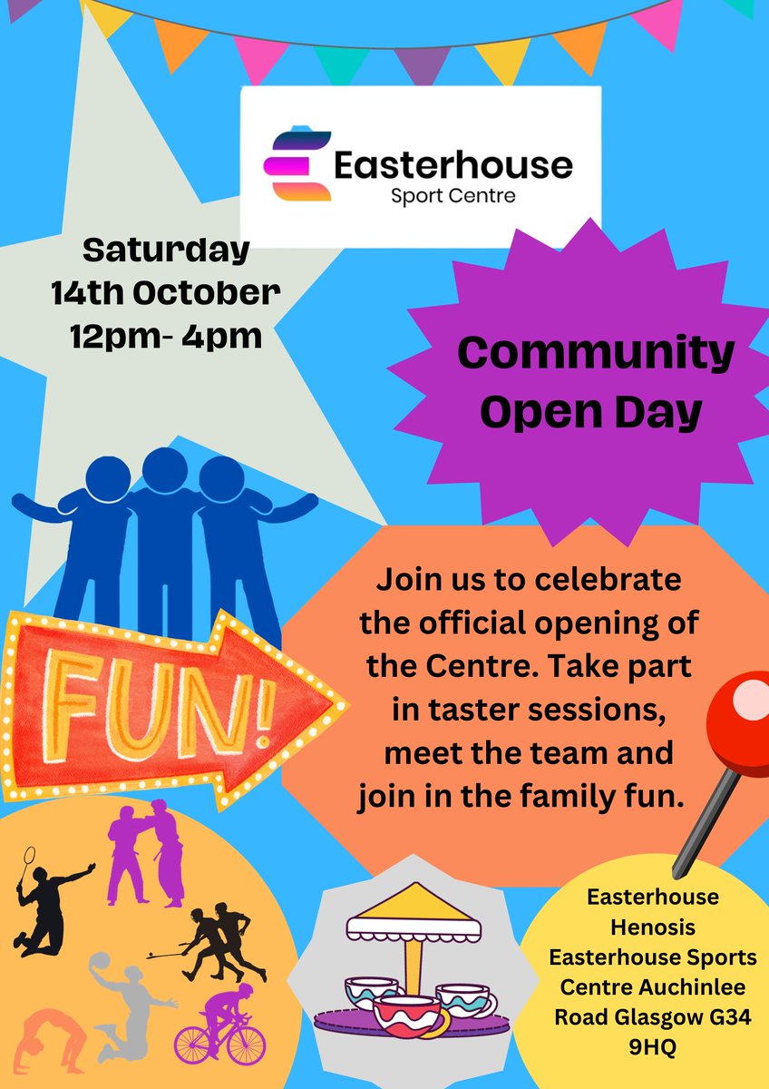 The Easterhouse Sports Centre is having its official opening event this weekend! Come on down on October 14, between 12-4pm, to meet the team and experience a day filled with taster sessions, funfair rides, food, and many more surprises!