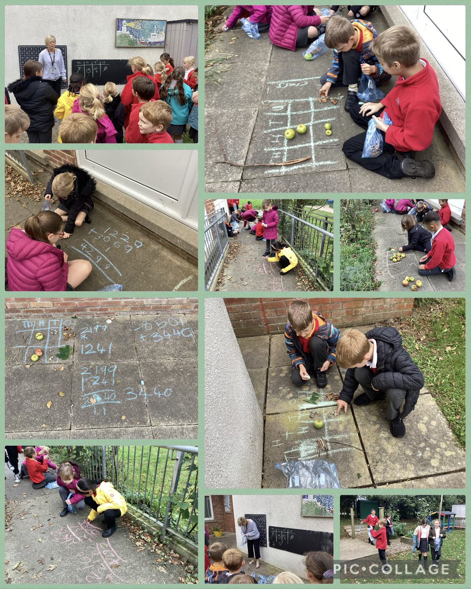 Dosbarth4's tweet photo. We took our maths outdoors! We generated numbers using natural materials and used them to practice adding and subtracting 4 digit numbers. We then checked each other’s work. #consolidatingunderstanding #outdoorlearning #mathsandnumeracy #peerassessment #developingindependence https://t.co/l5fw78mGRD