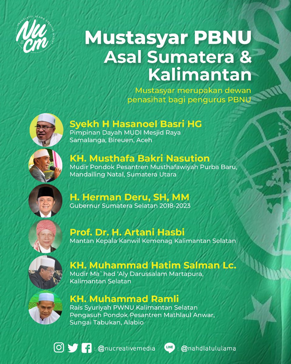 Tahukah kalian apa itu Mustasyar PBNU?
Mustasyar PBNU ialah dewan penasihat bagi pengurus PBNU, kali ini kami sajikan Mustasyar PBNU yang berasal dari Sumatera dan Kalimantan.

#NahdlatulUlama #NUCreativeMedia