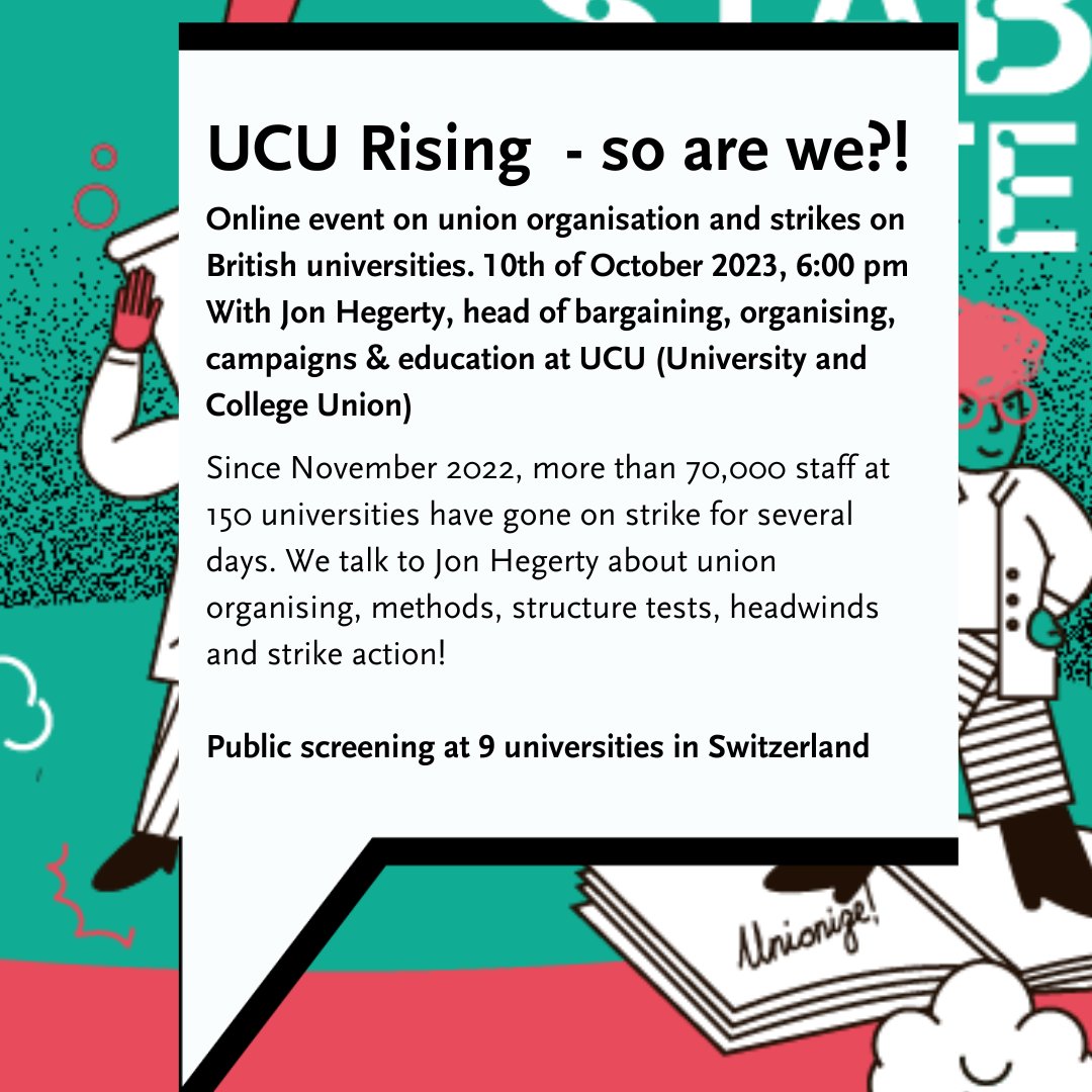 Do you want know more about union #organizing at universities? 

Tomorrow, the 10th we will talk to Jon Hegerty from <a href="/ucu/">UCU</a> about organizing and strike at British universities🔥

More information via
stablejobs-betterscience.ch