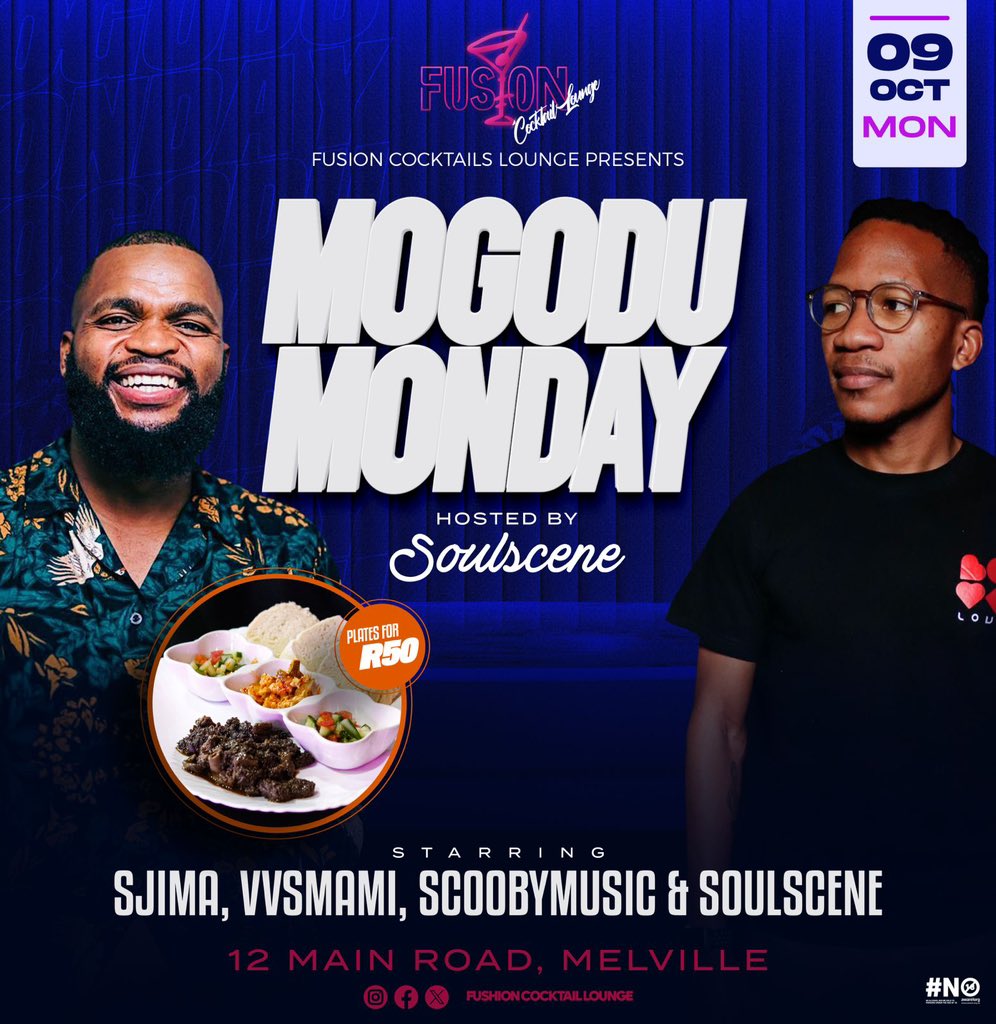 Soulscene_SA's tweet photo. Mogodu Monday at @FusionCocktailL
With @Scoopy_music & Sjima
Uncle Waffles Dr Matthew Black Coffee Thabo Bester HPCSA #deephouse Baddies Dischem Jub Jub IPhone 8 Dr Zingelwa Mayfair YMCMB CIPC #MajorDaughter Rustenburg Range Rover Wits https://t.co/XFJ3x1sxWA