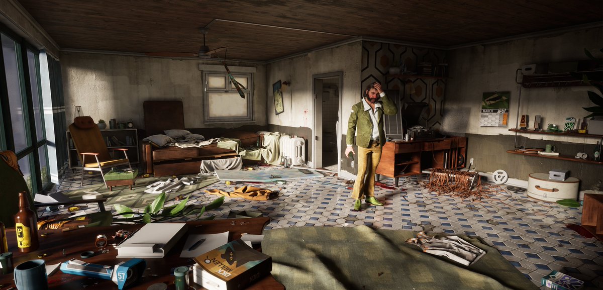 Another update on my #DiscoElysium scene. Doing a collab with <a href="/jeanzoudi/">Jean Zoudi</a> to introduce Harrier into the scene!