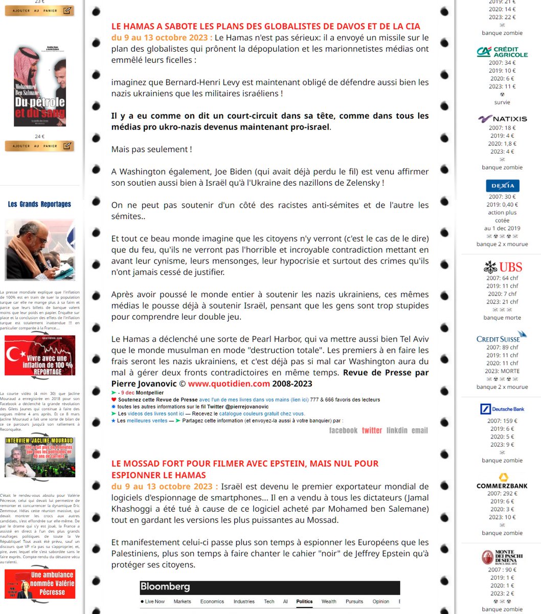 pierrejovanovic's tweet image. La Revue de Presse jovanovic.com/blog.htm est en ligne avec @bhl  #hamas #israel #mossad #netanyahu #pegasus #davos #Fed #dette US #erdogan #or #wework #prets immobiliers  #dimon #jpmorgan #bilans #postbank #afd #chrupalla #retraite à 75 ans et +++   Amitiés ❤️ à vous ts et…