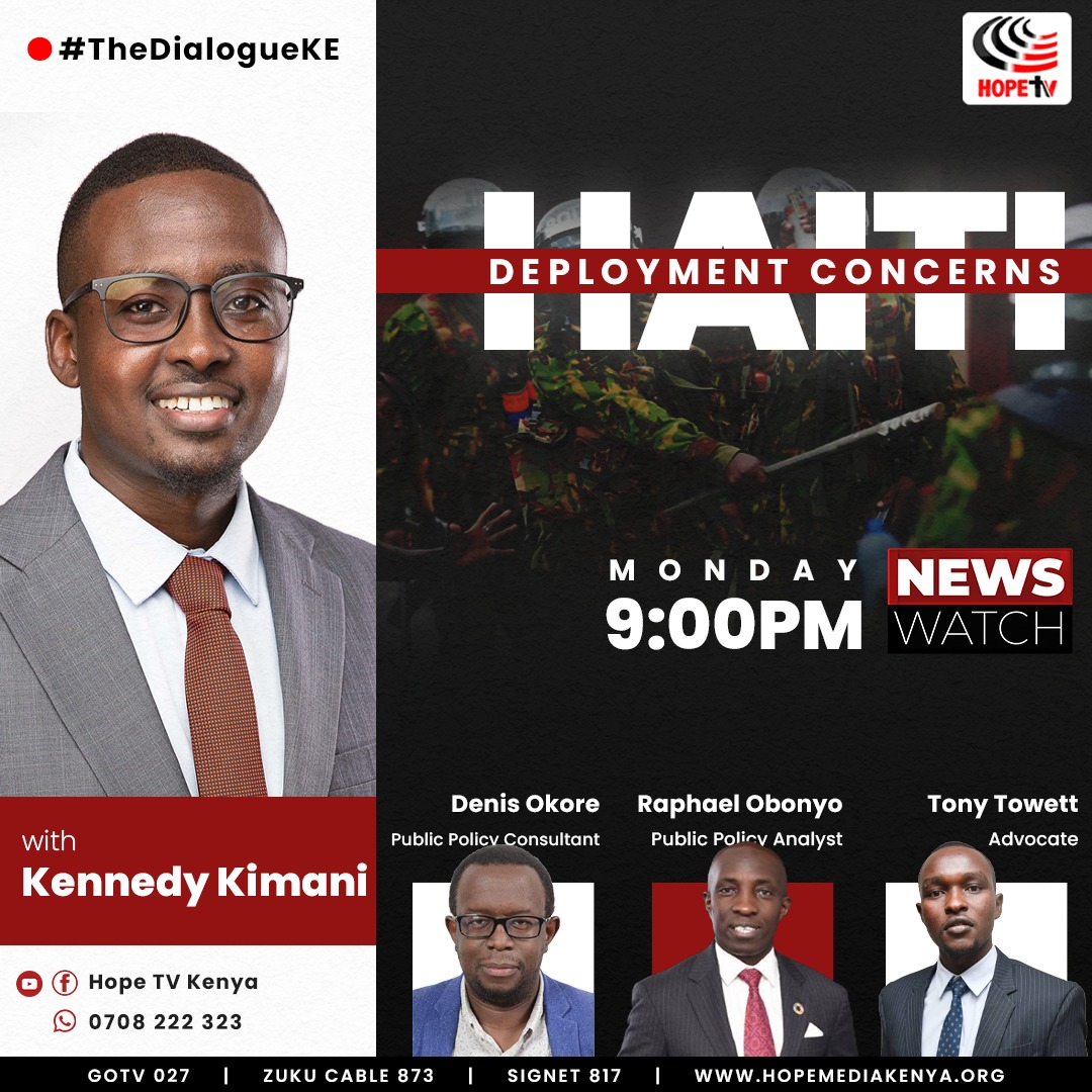 HopeTV_KE's tweet image. Tonight on #TheDialogueKE from 9pm we will be engaging on the Deployment concerns in Haiti. 

Make sure to tune in from 9pm right here on Hope Tv.