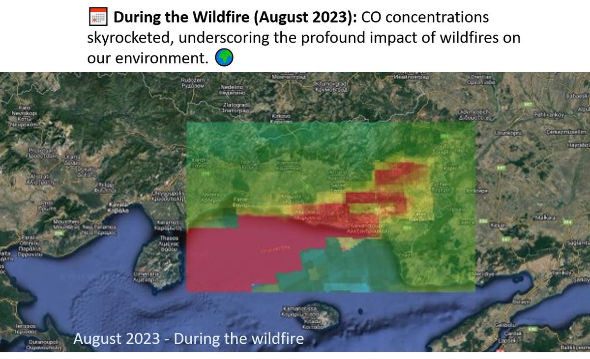 EYEEUProject1's tweet photo. Wildfire Impact on Air Quality in Dadia Forest: A Tale of Two Months. In the world of Earth observation, data tells a compelling story. Knowing the CO levels is not just about data; it's about saving lives.

Let's continue our efforts to protect our planet.

#Sentinel5 #EyeSense https://t.co/3keXgKEPi8