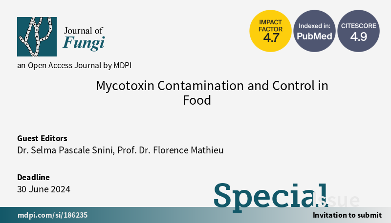 JoF_MDPI's tweet image. ⁉️ #Mycotoxins are #fungal secondary metabolites that contaminate food and have deleterious effects on humans and animals. 
📢🔝 This Special Issue focuses on the most recent studies on control contamination in food end feed matrices.
👉 mdpi.com/journal/jof/sp…