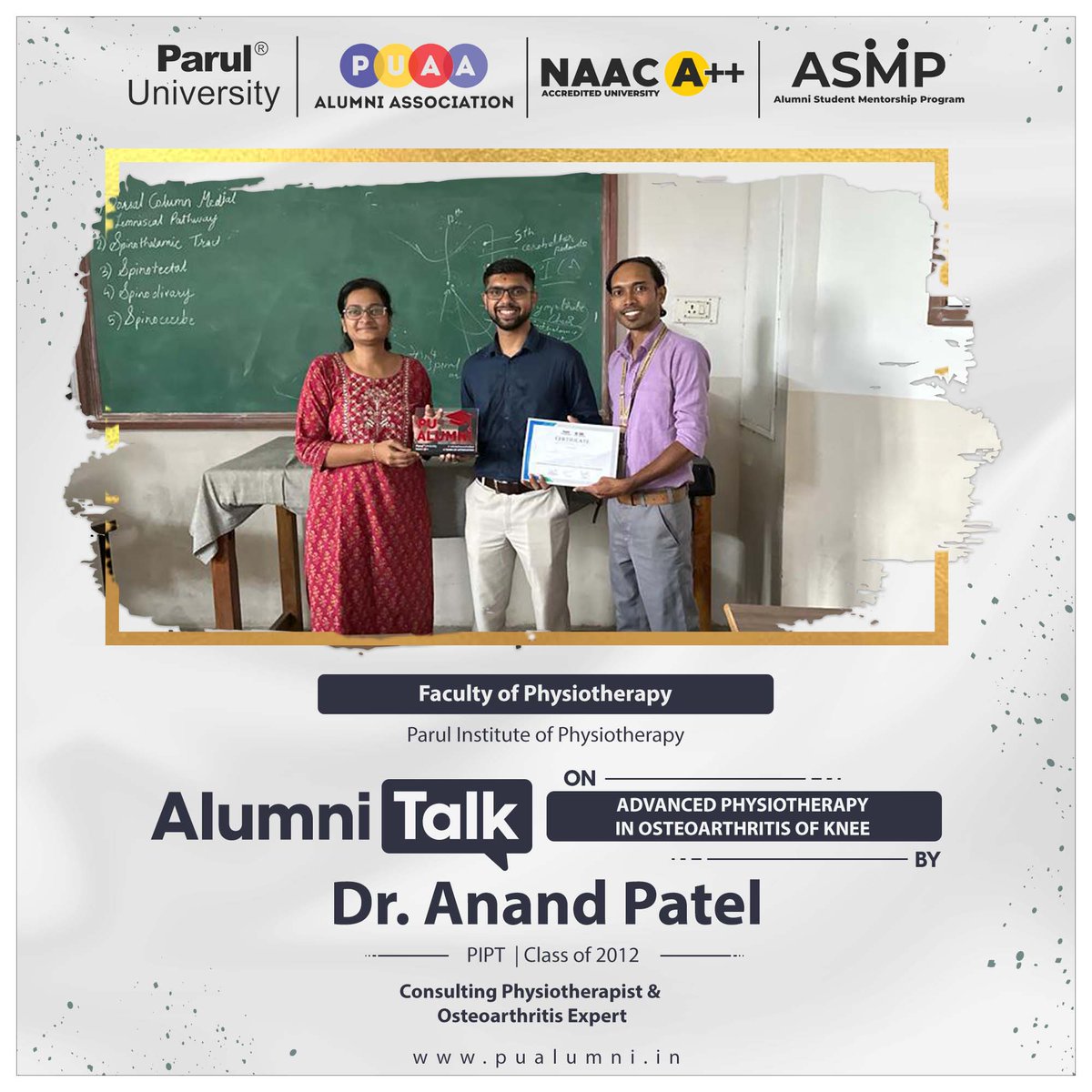 ParulAlumni's tweet image. As part of the Alumni Student Mentorship Program, Parul Institute of Physiotherapy recently organized an Alumni talk on &quot;Advanced Physiotherapy in Osteoarthritis of Knee&quot; featuring Dr. Anand Patel.

#AlumniTalk #ASMP
#PIPT #Classof2012
#PUAlumniAssociation
#ParulUniversity