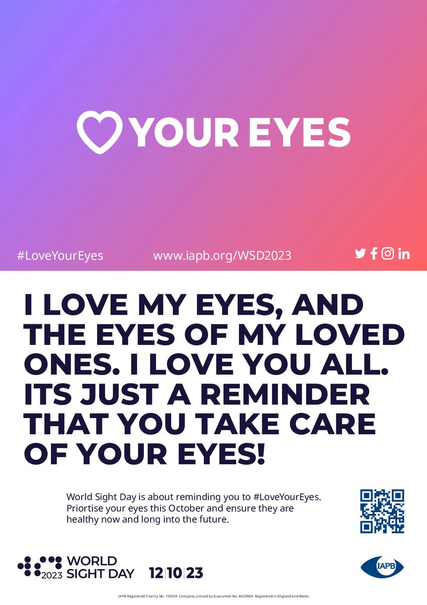 Take a moment to think if you #LoveYourEyes this week- 12 Oct #WorldSightDay
<a href="/IAPB1/">IAPB</a>