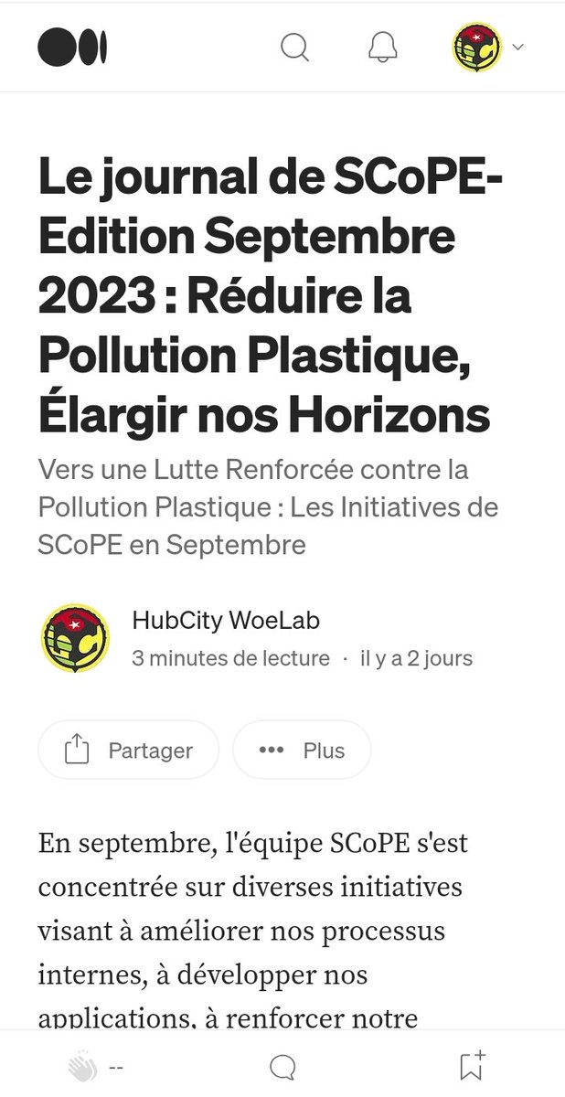 Les initiatives de SCoPE en septembre : Vers une lutte renforcée contre la pollution plastique.
Découvrez le journal d'activité de SCoPE pour le mois de septembre en cliquant sur le lien ci-dessous
➡️medium.com/@woelab/le-jou…