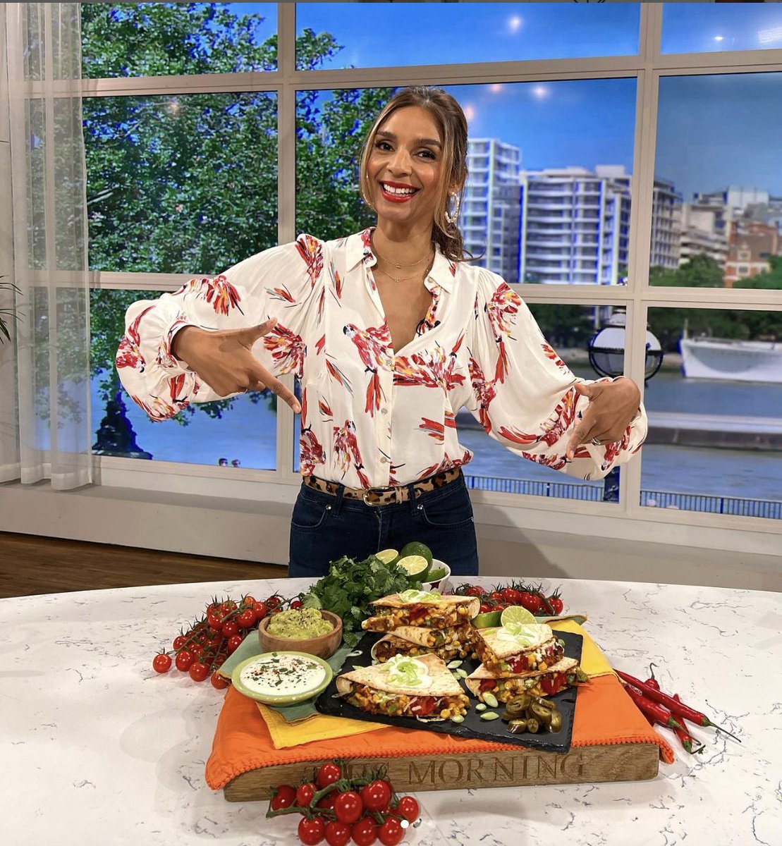 How fabulous does @ShiviRamoutar look in our Parrot Blouse on This Morning?! #ThisMorning It's always such a joy seeing Shivi wear our styles & how yummy do those quesadillas look? See you in the kitchen... Shivi's blouse has sold out but shop similar: thebiascut.com/collections/sh…