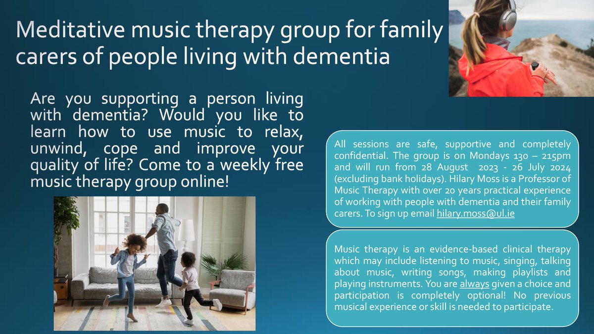 artsandhealth.ie (@artsandhealthie) on Twitter photo Are you supporting a family member with dementia? Free online music therapy group for family carers facilitated by <a href="/HMossartshealth/">HMossartshealth</a>, Assoc. Prof of Music Therapy @ UL. Weekly sessions until July 2024. Participate as you wish! Sign up via email below. #musictherapy Are you supporting a family member with dementia? Free online music therapy group for family carers facilitated by <a href="/HMossartshealth/">HMossartshealth</a>, Assoc. Prof of Music Therapy @ UL. Weekly sessions until July 2024. Participate as you wish! Sign up via email below. #musictherapy