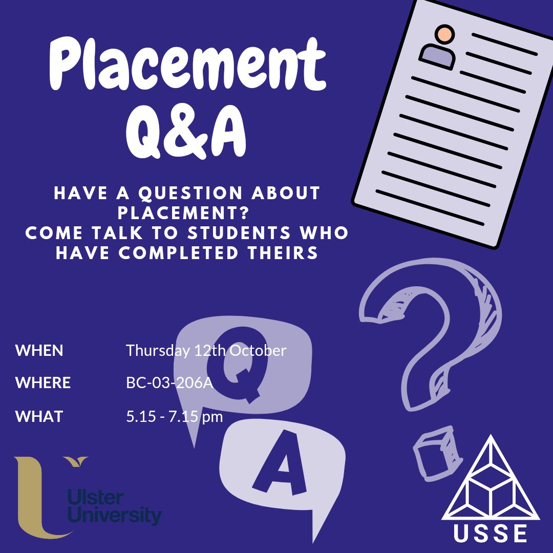 USSE (@ussengineers) on Twitter photo Are you currently looking for a placement? Do you have any questions about your placement year?
We have organised a networking event for engineering students who are currently on th esearch for placement!
We will be supplying FREE Pizza to those in attendace.
<a href="/UUEngineering/">UU Engineering at Belfast</a> Are you currently looking for a placement? Do you have any questions about your placement year?
We have organised a networking event for engineering students who are currently on th esearch for placement!
We will be supplying FREE Pizza to those in attendace.
<a href="/UUEngineering/">UU Engineering at Belfast</a>
