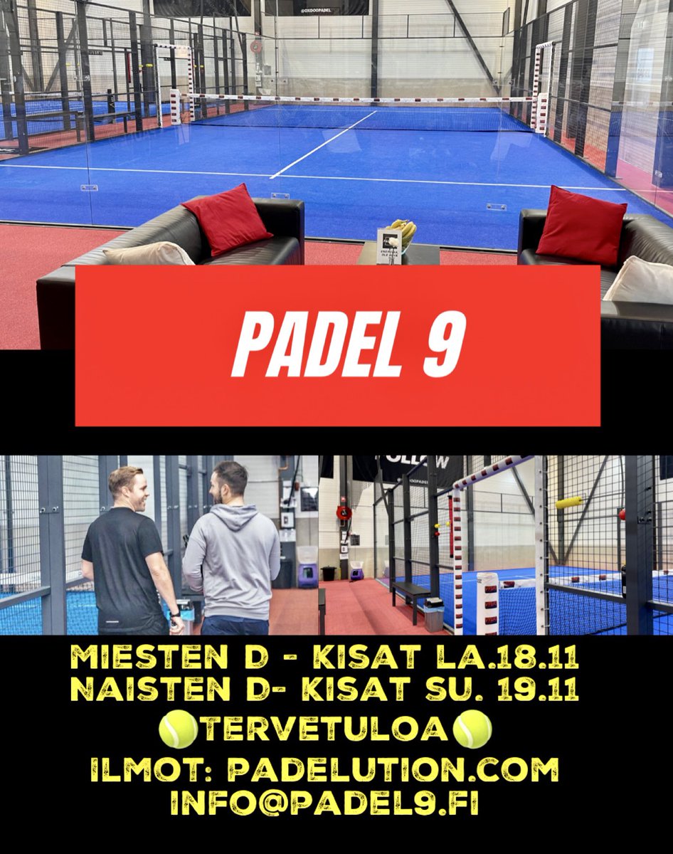 padel_9's tweet photo. Marraskuussa kisataan taas. Päivämäärät muistiin ja ilmottautumaan🎾 miesten D la.18.11 ja naiset lyövät viboraa su 19.11. Tervetuloa🏆ilmot: https://t.co/8g6VjXdSKM tai info@padel9.fi #Kangasala #Tampere #padel https://t.co/D6f4GFOXUQ