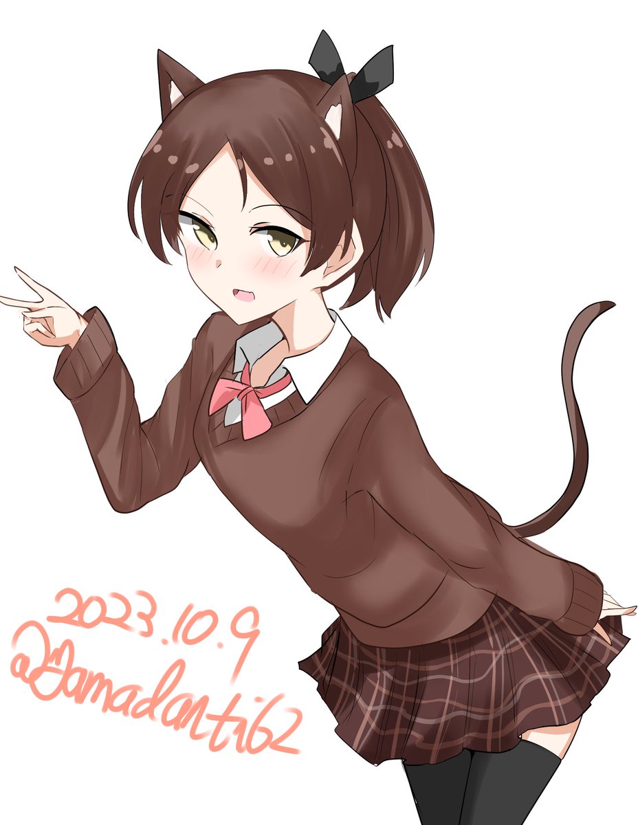 shikinami (kancolle) 1girl solo animal ears brown skirt brown hair skirt cat ears  illustration images