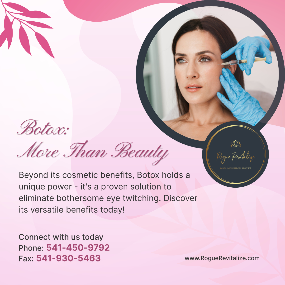 RogueRevitalize's tweet photo. Botox isn't just for fine lines! Did you know it can effectively treat eye twitching? By relaxing the muscles, Botox offers relief and a smoother, twitch-free gaze.

#Botox #MedfordOR #BeautyAndFitness https://t.co/cqaLEOXvHi