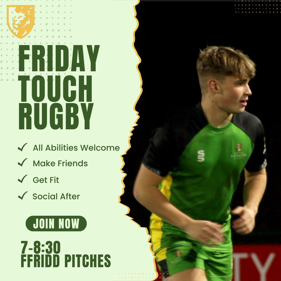 We have a new session that you can get involved in! On Friday evening from 7-8:30 down on the grass pitch at Ffriddoedd halls campus. This is open to players I’ve all abilities, everyone is welcome. After the session we encourage you to join us at Bar Uno for a couple drinks.