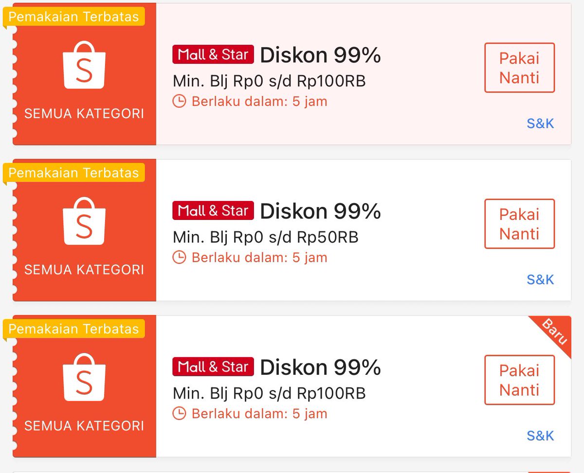 berburusales's tweet photo. Diskon 99% s/d 100RB
Voucher berlaku mulai tanggal 10 Okt pkl 00:00 WIB

598MALAMINI1010
802SEBENTARLAGI1010
381MENUJU1010

Input di 
https://t.co/3raNyYdbEF https://t.co/kNPRPoTcwm