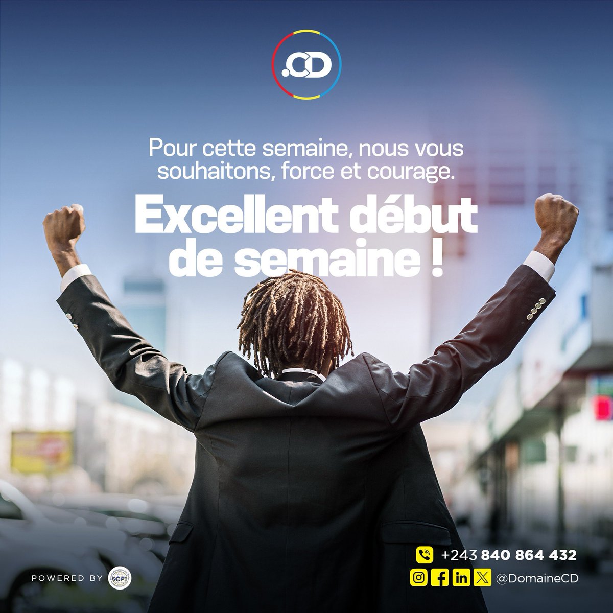 DomaineCd's tweet photo. Pour cette semaine, nous vous souhaitons, force et courage.

Excellent début de semaine !

Découvrez nos services numériques sur 🔗https://t.co/JcsCYbL41g

#DomaineCd🇨🇩 #IdentitéNumérique #SCPT https://t.co/AZT9ahvcLw