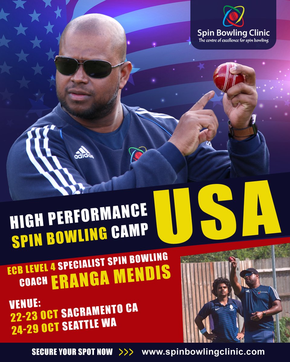 SpinbowlingClin's tweet photo. Join #spinbowling High Performance camp in USA, led by Eranga Mendis, ECB Level 4 specialist #spinbowlingcoach

https://t.co/g1C0w4qtBU

#thinkspinbesmart #spinwizard #cricket #cricketcoaching #cricketworldcup #usacricket #IndusCC #cricketinLA #SCCACricket  #cricketusa https://t.co/qMzxJ0leh3