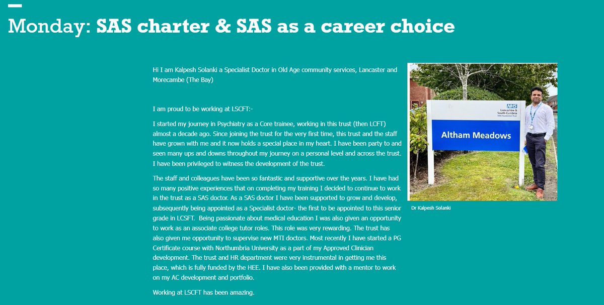It's SAS WEEK!!!! We are delighted to celebrate & showcase some articles written by our very own SAS doctors. Kicking off the week is Dr Kalpesh Solanki & why he choose SAS as a career. Visit lscftmeded.nhs.uk for more SAS updates throughout the week. #SASWeek23 #NHS