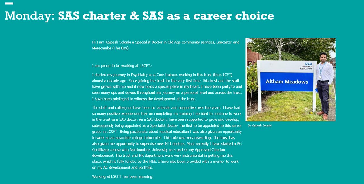 It's SAS WEEK!!!!  
We are delighted to celebrate &amp; showcase some articles written by our very own SAS doctors.  Kicking off the week is Dr Kalpesh Solanki &amp; why he choose SAS as a career. 

Visit lscftmeded.nhs.uk for more SAS updates throughout the week.

#SASWeek23 #NHS