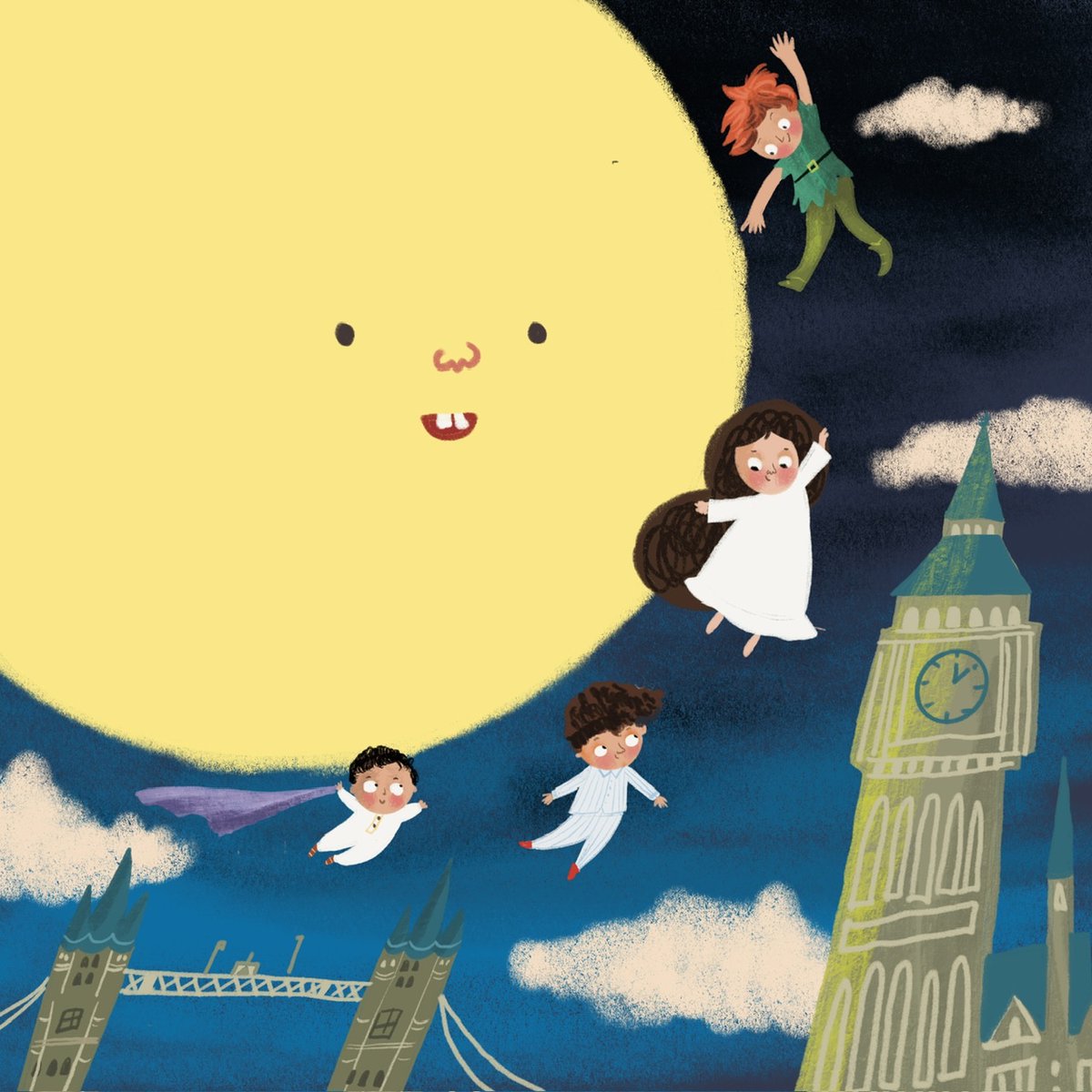 lisawee1970's tweet photo. Moon is today's #scbwiartober2023 prompt.

My little Peter Pan and the moon illustration. Shoot for the Moon - even if you miss it, you will land among the stars.

Thank you @scbwi for the prompt.

#scbwiillustrator #scbwiillustrators #illustration #illustrator https://t.co/2thyW92M2A