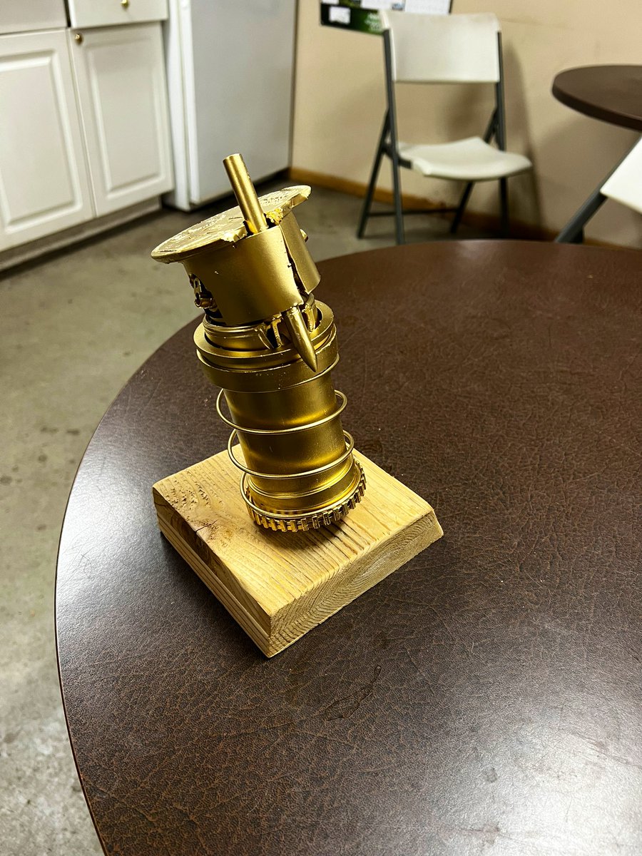 theREALschoeny's tweet photo. We had an employee get trained on the tractor and he deep tined Pine Beach East fairways yesterday for the first time. He only hit ONE head. Our superintendent on the east/west, Keith, built him this trophy over the weekend!! Love it. @ToroGolf https://t.co/HWXSSCZJnc