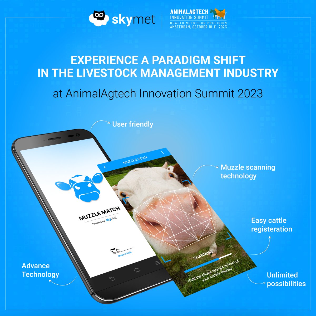 SkymetWeather's tweet photo. Skymet's Silver Partnership with the Animal AgTech Innovation Summit 2023 is set to take place in the heart of Europe, Amsterdam, from October 10th - 11th, 2023.
@AnimalAgTech #AnimalAgTechInnovation2023 #SkymetInnovation #SkymetMuzzleMatch #BeyondWeather https://t.co/yZRo2VEXVK