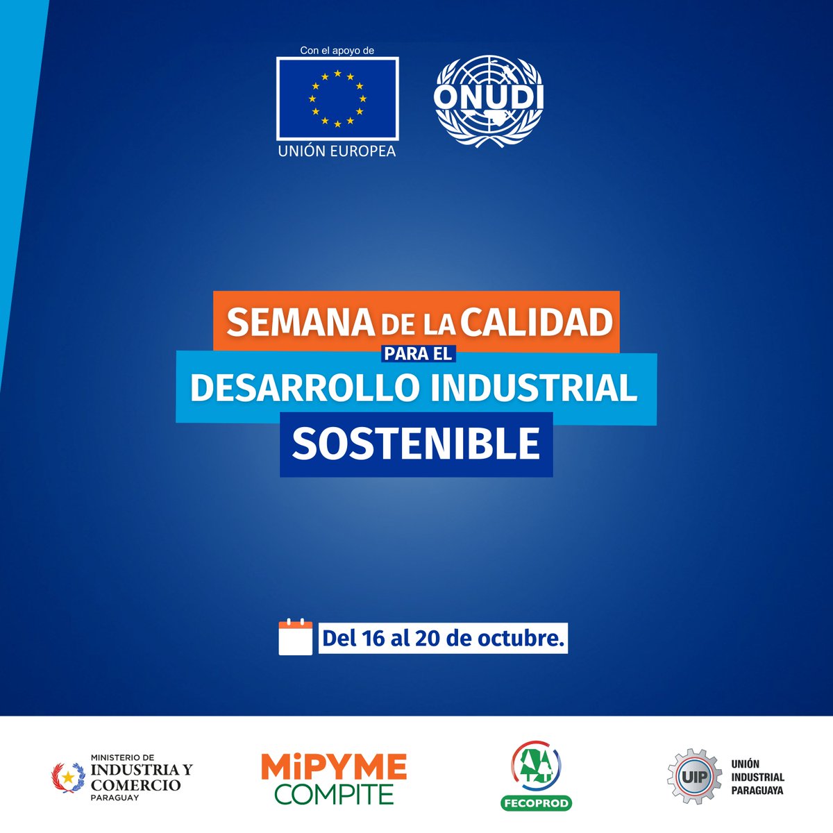 (1)⚙️Desde ONUDI en Paraguay, te invitamos a sumarte a nuestra Semana de la Calidad para el Desarrollo Industrial Sostenible. 

Abordaremos el papel clave que desempeñan los sistemas de infraestructura de la calidad en el desarrollo industrial sostenible y la #EconomíaCircular.🌱