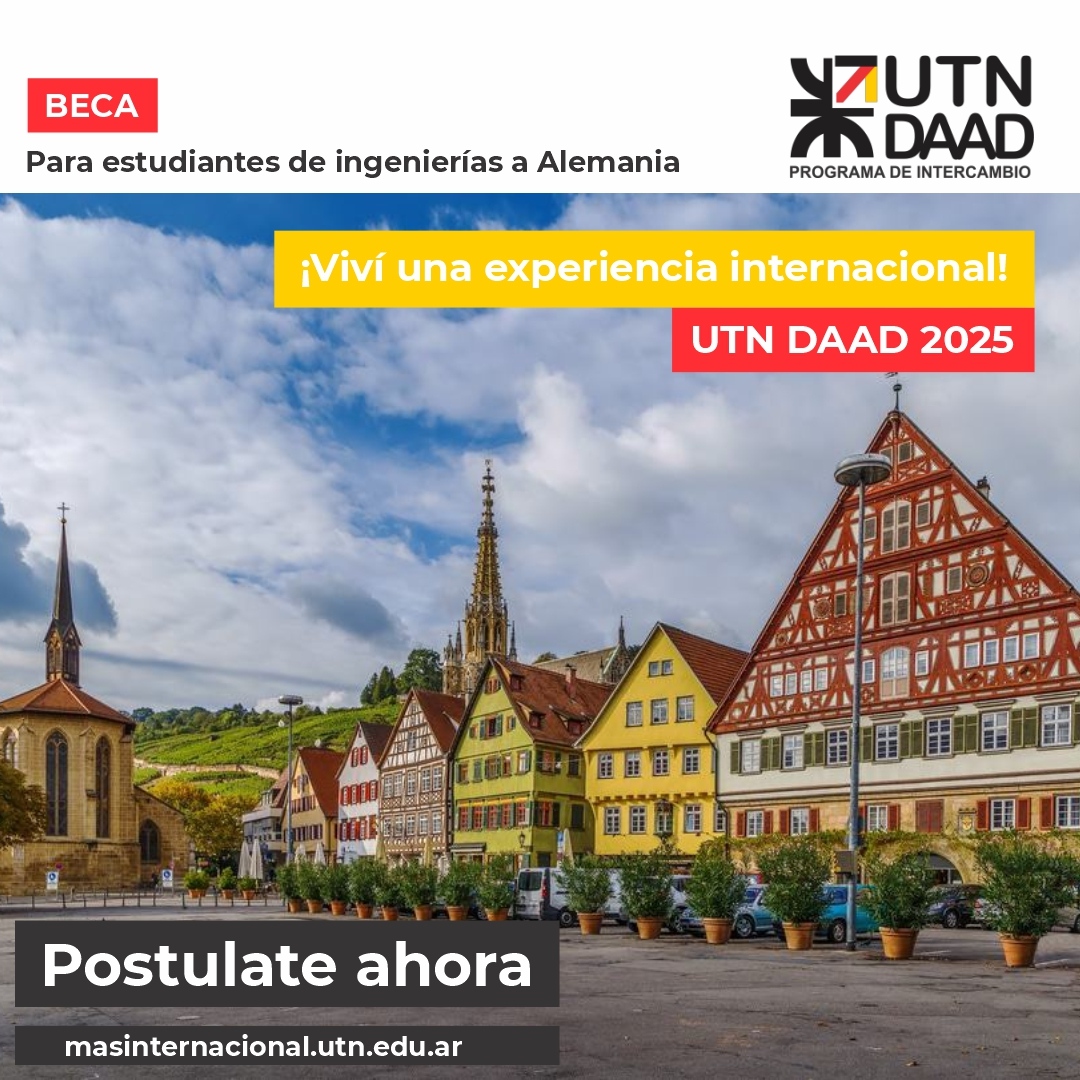 Atención estudiantes de ingeniería, se encuentra abierta la convocatoria al Programa UTN-DAAD de becas a Alemania, en su edición 2025.⁠
⁠
Mas info en frsr.utn.edu.ar/daad/